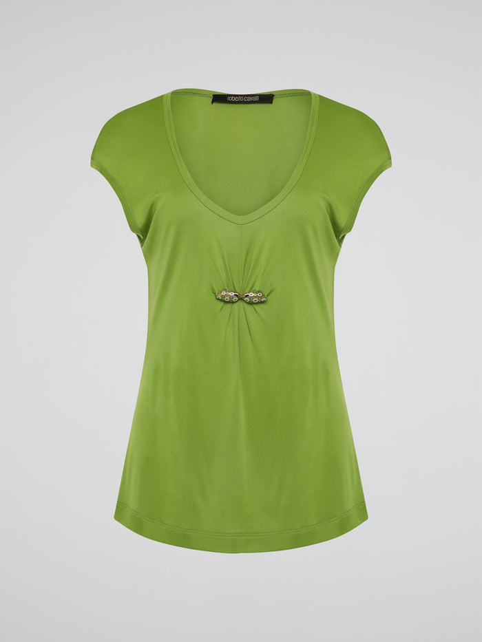 Introducing the Green Scoop Neck Top by Roberto Cavalli, where elegance meets sustainability! Crafted from luxurious eco-friendly materials, this chic piece boasts a flattering scoop neckline and a vibrant green hue that radiates freshness and life. Feel confident and fashion-forward, knowing that this Roberto Cavalli creation not only enhances your style, but also supports a greener future.