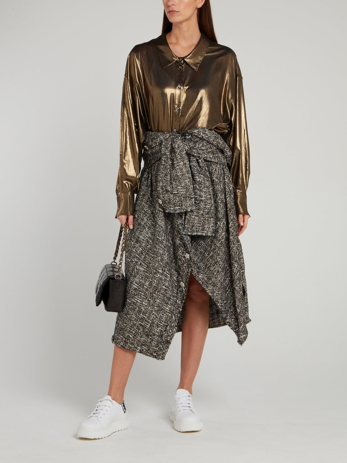 Grey Frayed Tweed Shirt Skirt