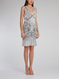 Grey Tassel Detail Baroque Knit Dress