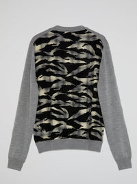 Grey Print Panel Cardigan
