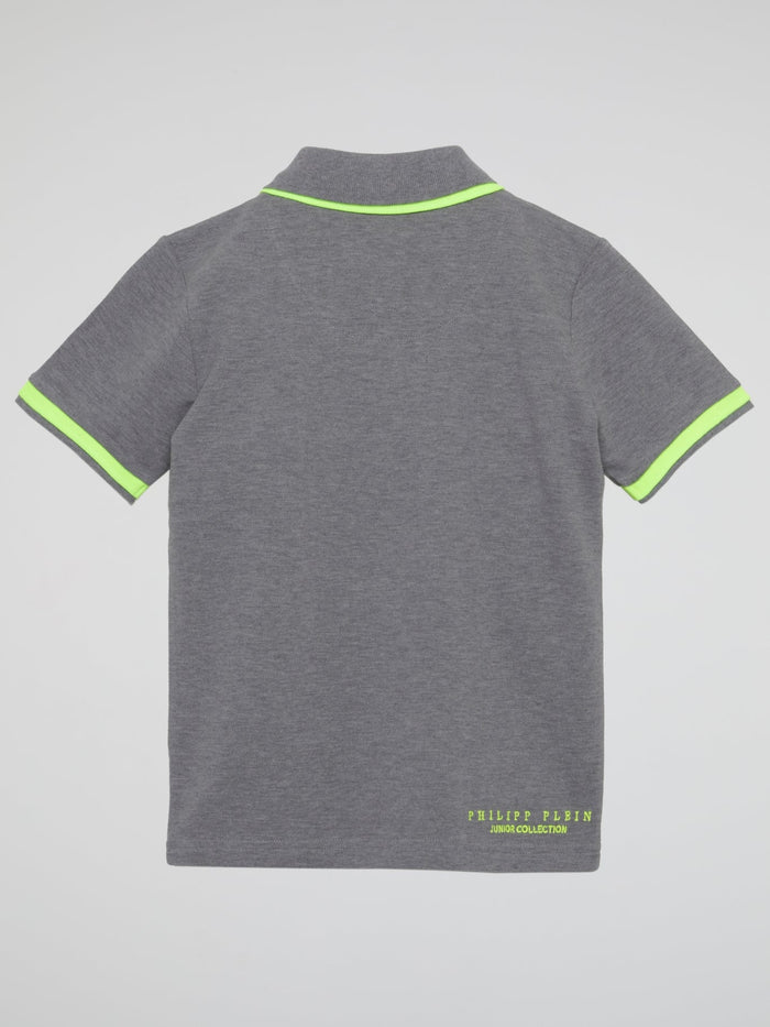 Grey Striped Edge Appliqu��d Polo Shirt (Kids)