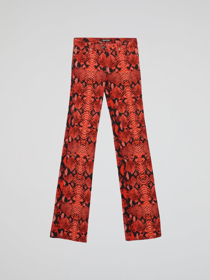 Red Snake Print Trousers