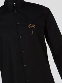 Black Palm Tree Embroidered Long Sleeve Shirt