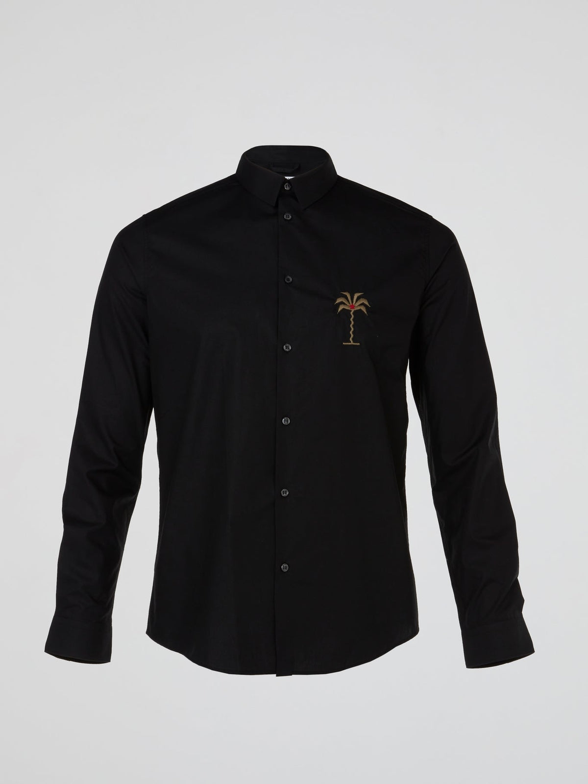 Black Palm Tree Embroidered Long Sleeve Shirt