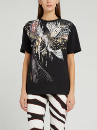 Black Butterfly Print T-Shirt