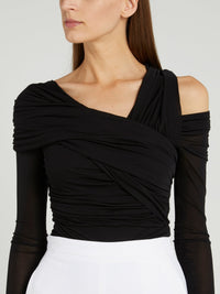 Black Asymmetric Ruched Top