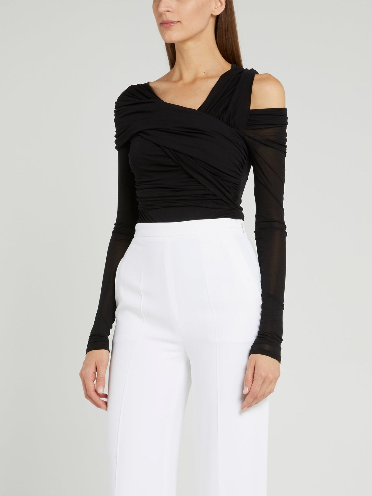 Black Asymmetric Ruched Top