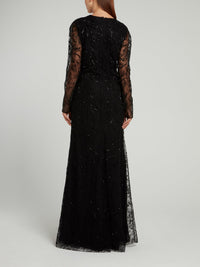 Black Lace Overlay V-Neck Dress