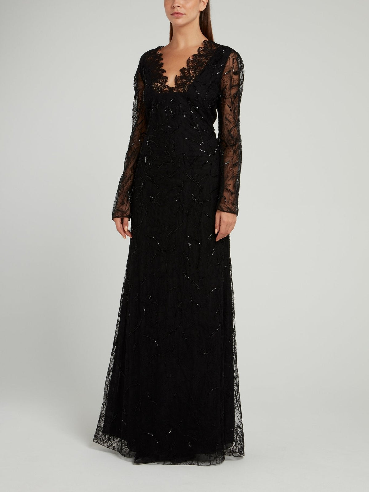 Black Lace Overlay V-Neck Dress