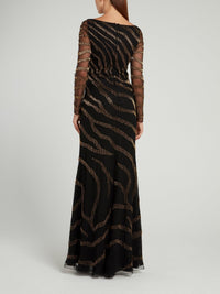 Black Beadwork Bateau Maxi Dress