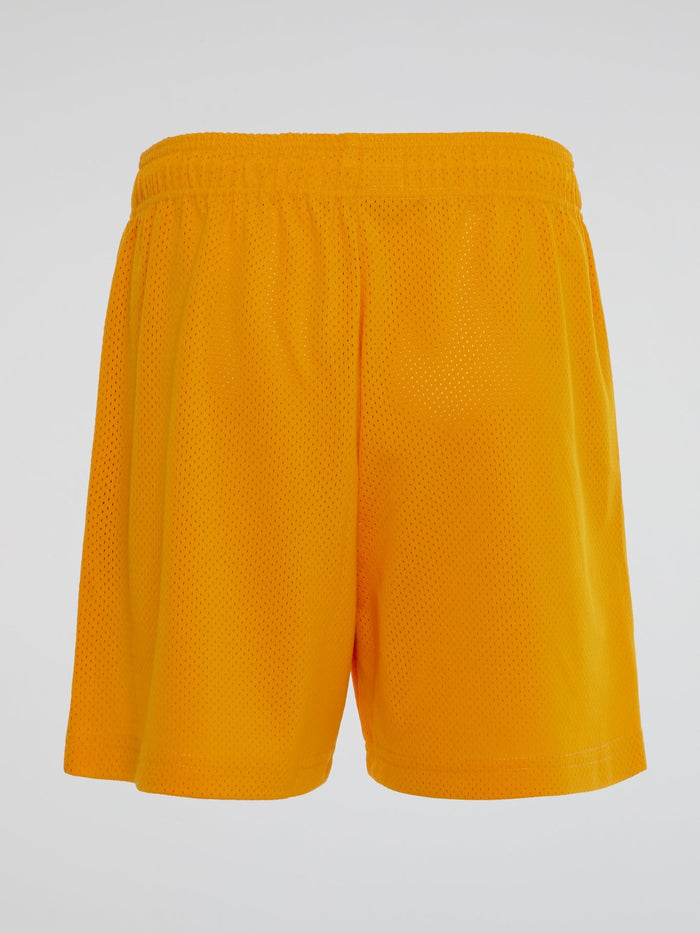 Yellow Perforated Logo Shorts