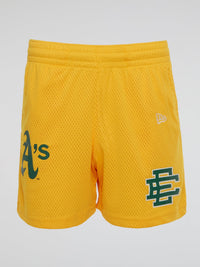 Yellow Perforated Letter Shorts