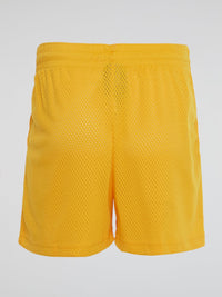 Yellow Perforated Letter Shorts