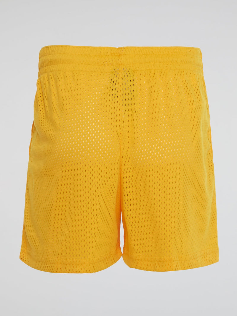 Yellow Perforated Letter Shorts