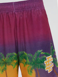 Tropical Print Perforated Shorts