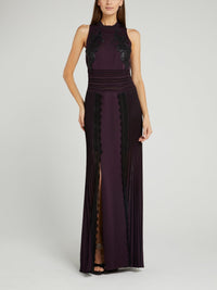 Purple Baroque Pleated Slit Dress