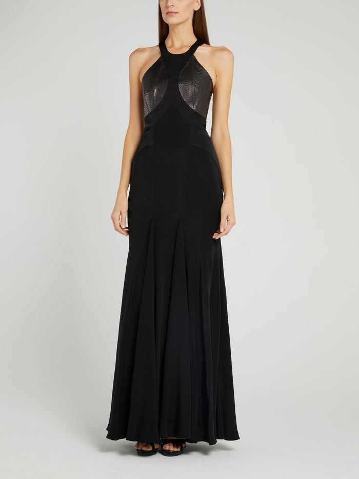 Black Halter Neck Godet Dress