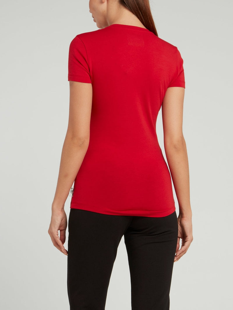 Red Round Neck Logo T-shirt