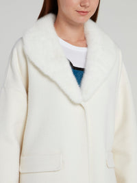 White Fur Neck Wool Coat