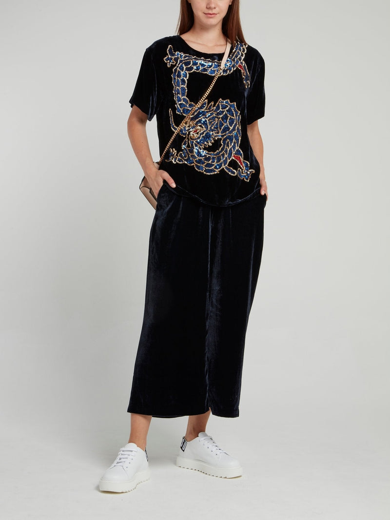 Black Sequin Dragon Velvet Top