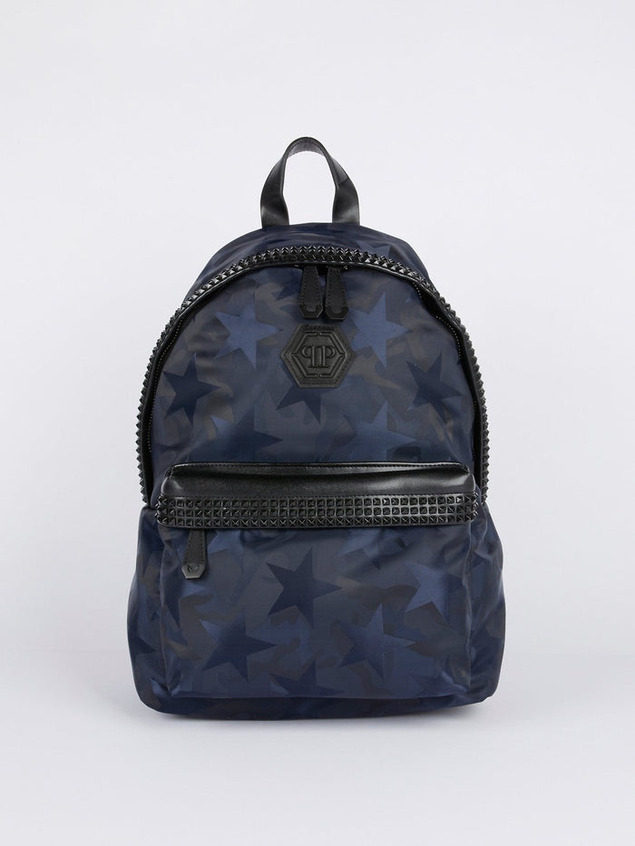 Navy Star Print Embellished Backpack