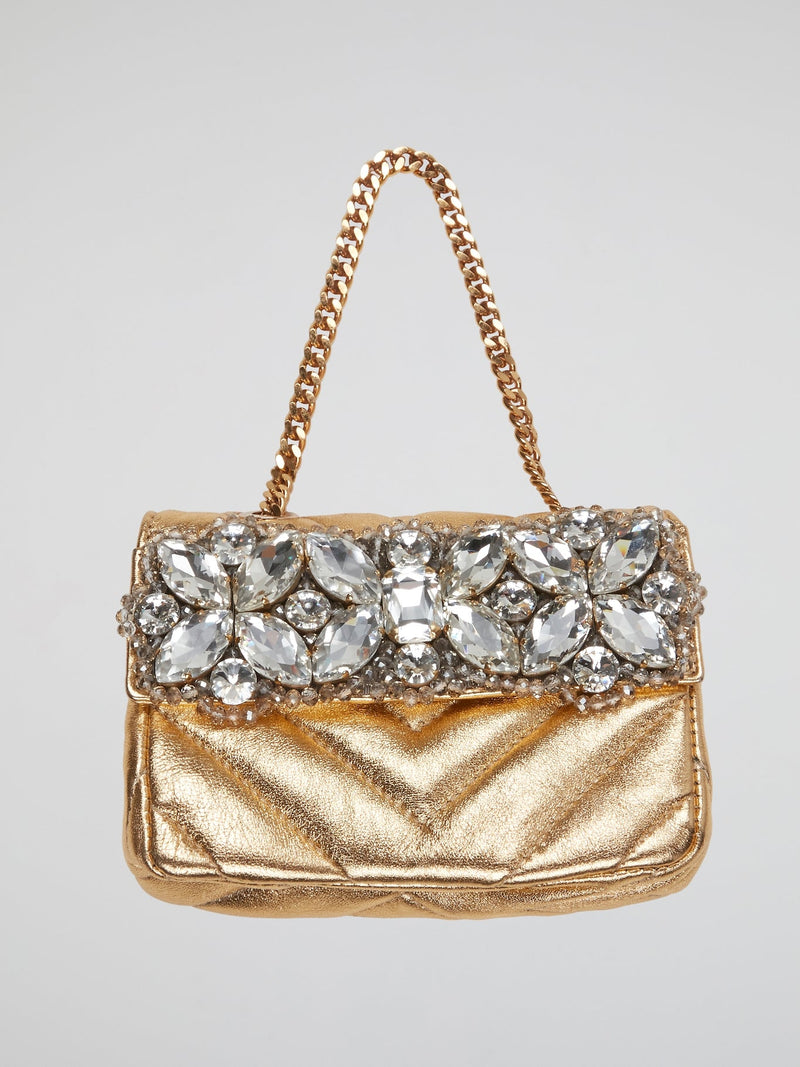 Gold Crystal Embellished Clutch