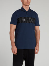 Navy Leopar Logo Panel Polo Shirt