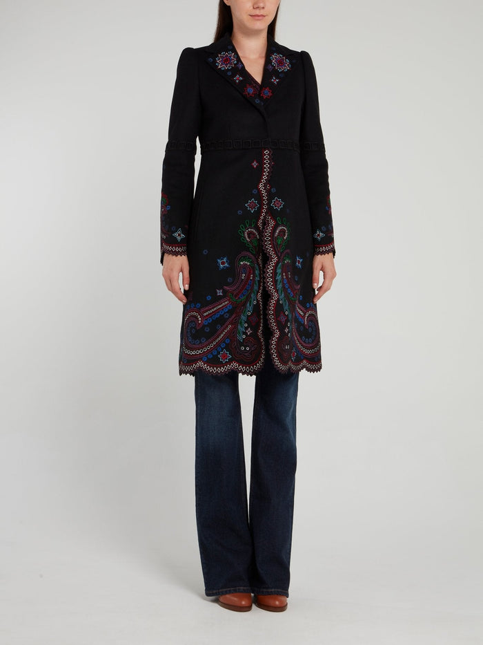 Black Paisley Pattern Embroidered Coat