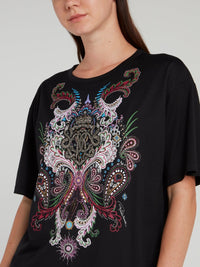 Black Baroque Print T-Shirt