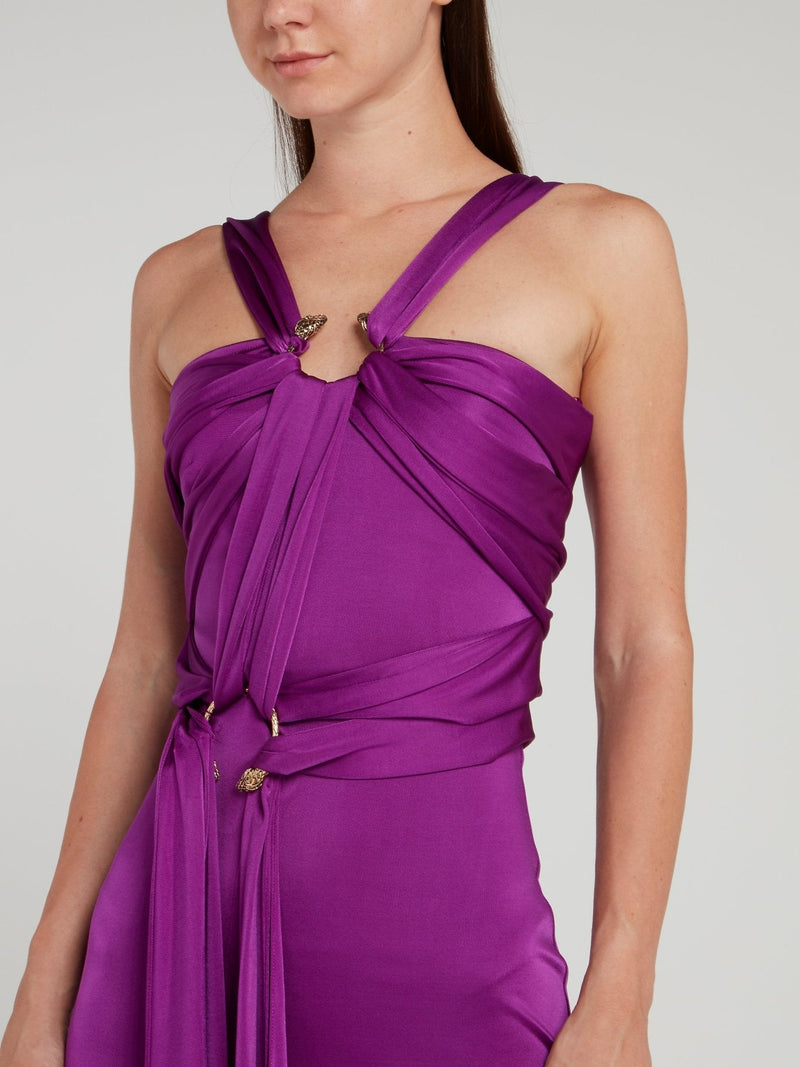 Snake Embellished Purple Slit Dress