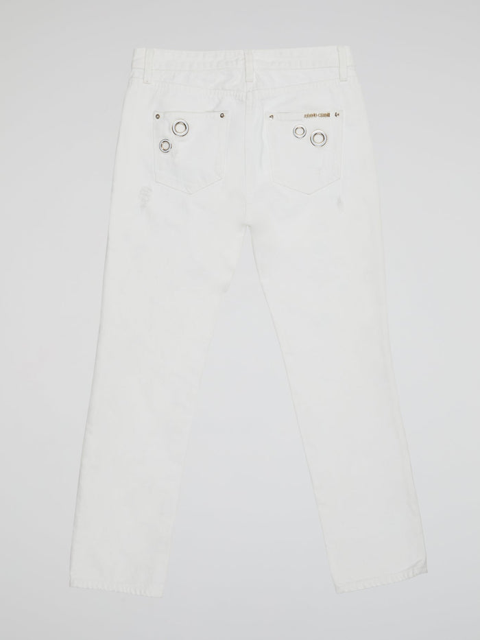 Elevate your denim game with these stunning White Embellished Denim Jeans by Roberto Cavalli. Featuring intricate beadwork and shimmering embellishments, these jeans are truly a work of art. Stand out from the crowd and make a statement with these one-of-a-kind, luxurious jeans.