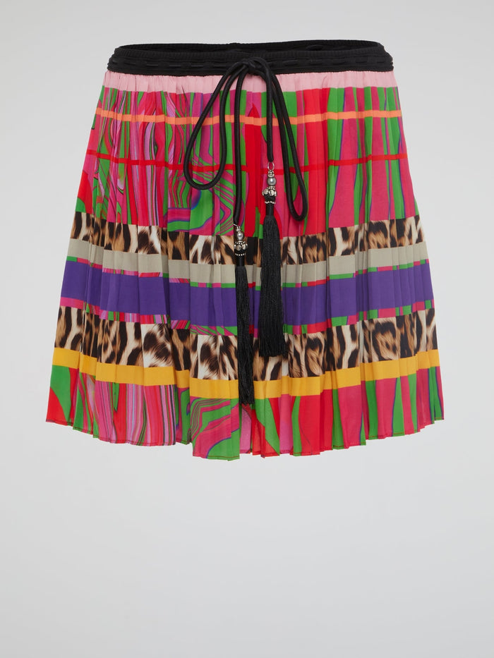 Turn heads with the bold and vibrant Printed Accordion Mini Skirt by Roberto Cavalli, a true fashion statement that will elevate any outfit. This striking skirt features a unique accordion pleat design and eye-catching print that exudes confidence and individuality. Embrace your inner fashionista and make a style statement with this must-have piece that is sure to spark conversations and turn Instagram likes into traffic.