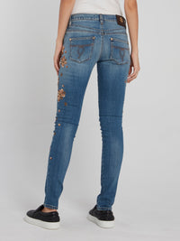 Blue Sequin Detail Skinny Jeans