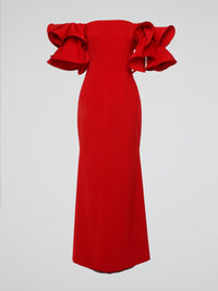 Red Ruffle Sleeve Evening Dress