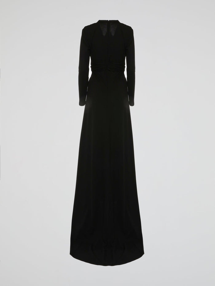 Black Long Sleeve V-Neck Evening Dress