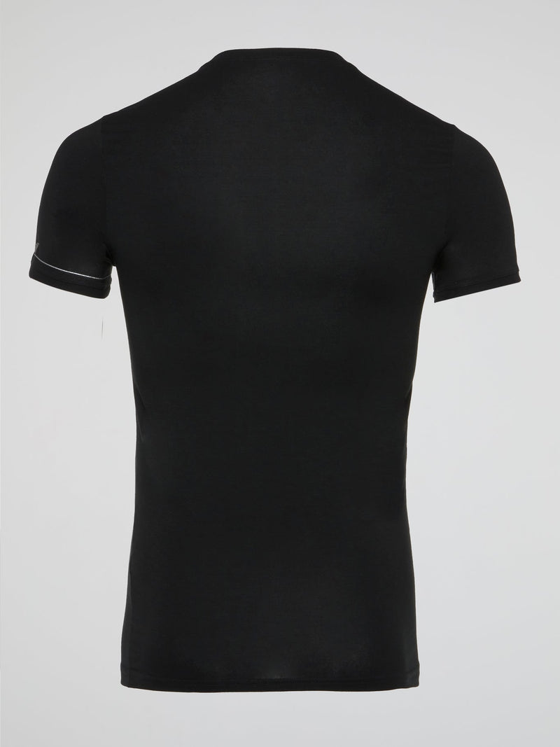 Transport yourself into a world where sophistication meets comfort with the Black Ribbed Trim T-Shirt from Roberto Cavalli Underwear. Crafted with the finest materials, this statement piece exudes luxury and style. Elevate your wardrobe and turn heads wherever you go with this must-have essential.