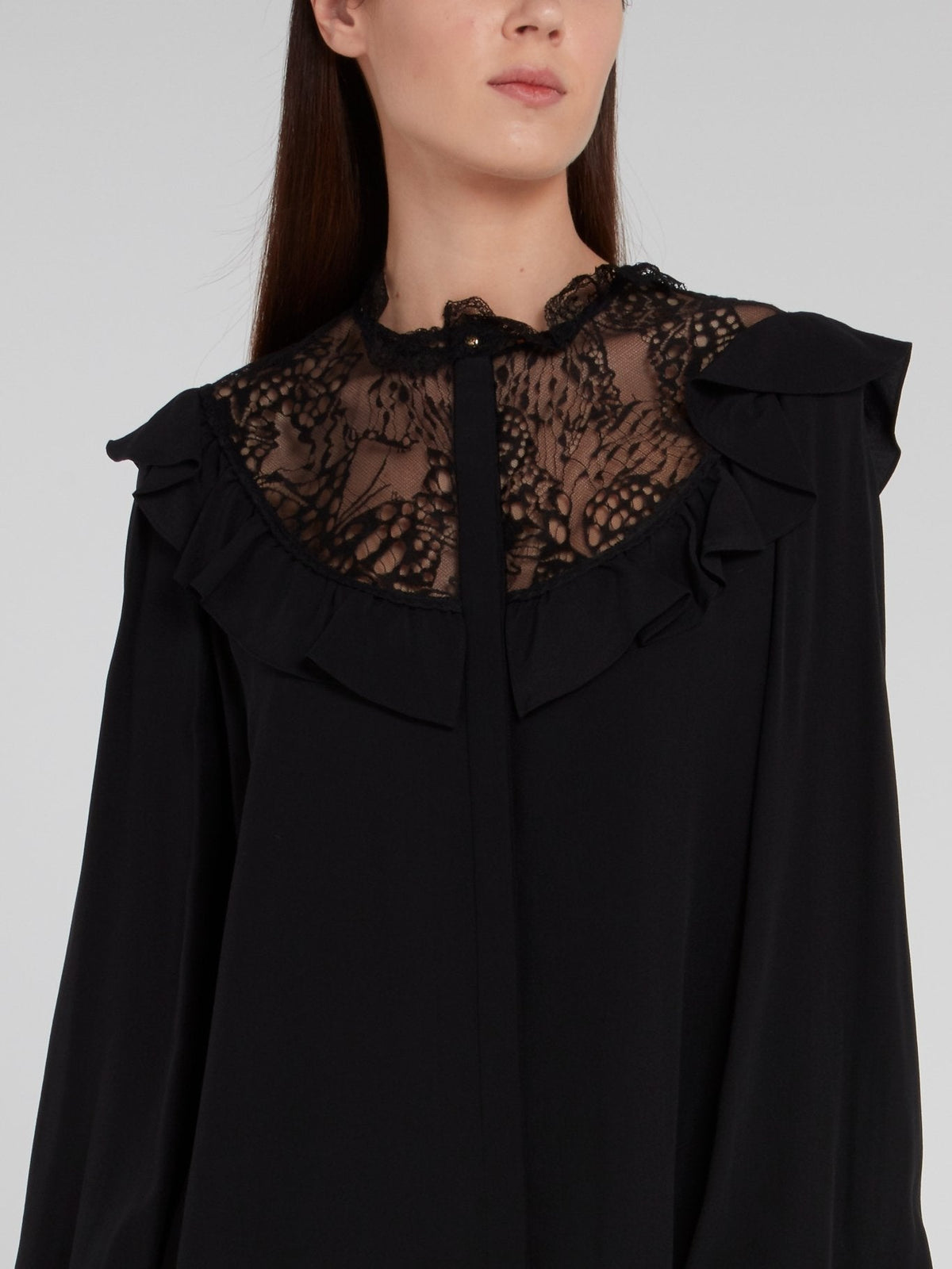 Black Lace Neckline Cascade Top