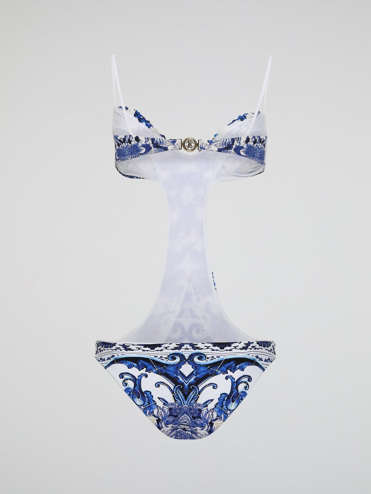 Dive into luxury and make a bold fashion statement with the Blue Embellished Swimwear by Roberto Cavalli. This exquisite piece showcases the perfect blend of elegance and glamour, with its intricate embellishments that effortlessly catch the sunlight and steal the spotlight. Whether lounging by the poolside or frolicking on sandy beaches, this swimwear will transform you into a true beach goddess.