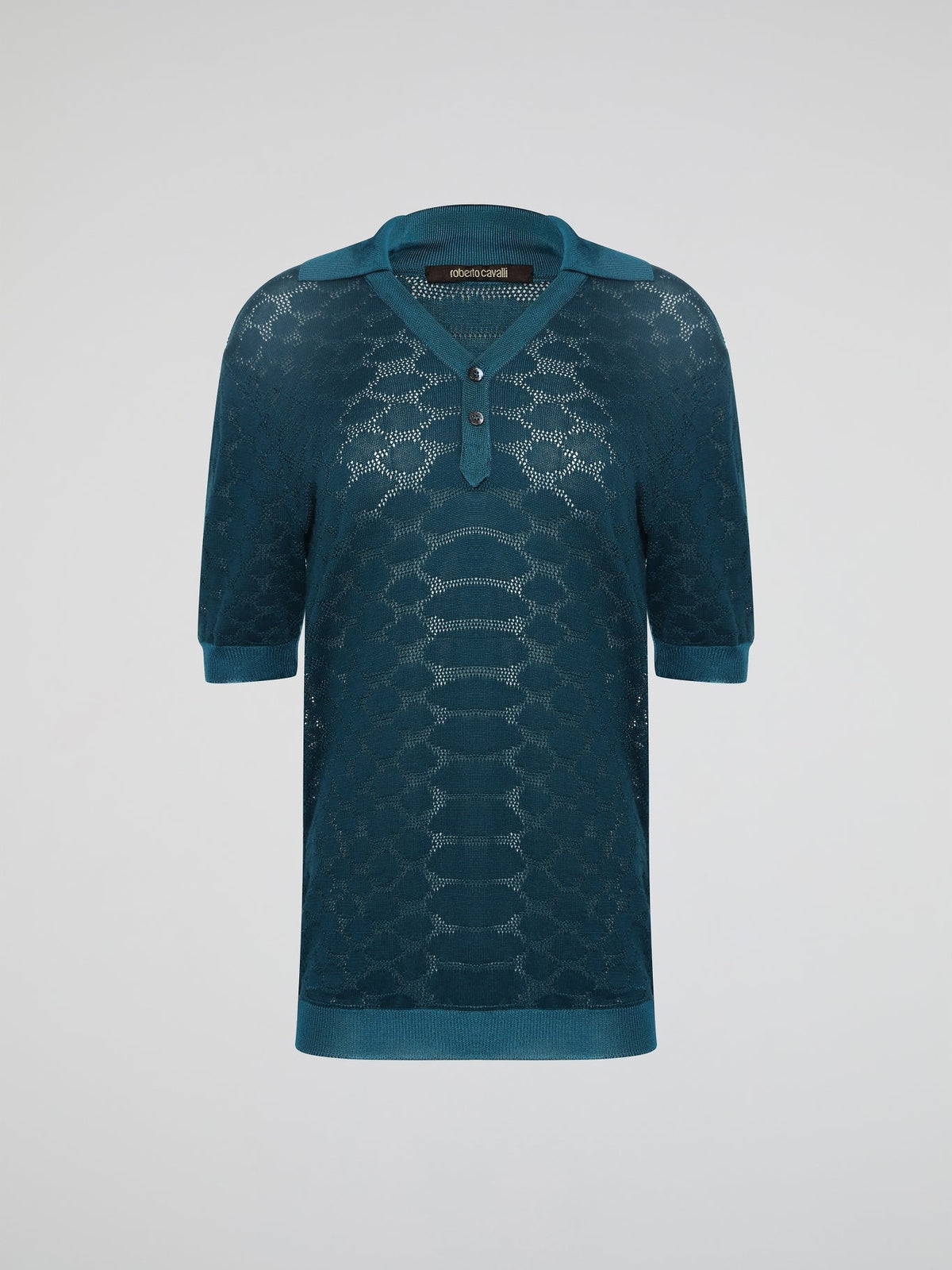 Step into the wild with the Green Reptilian Knitted Blouse by Roberto Cavalli ��� a mesmerizing blend of sophistication and untamed allure. Crafted with meticulous attention to detail, this alluring garment showcases a captivating reptilian-inspired pattern that dances as you move, making a statement wherever you go. Embrace your inner fashion predator and let this striking blouse unleash your fierce and fabulous style.