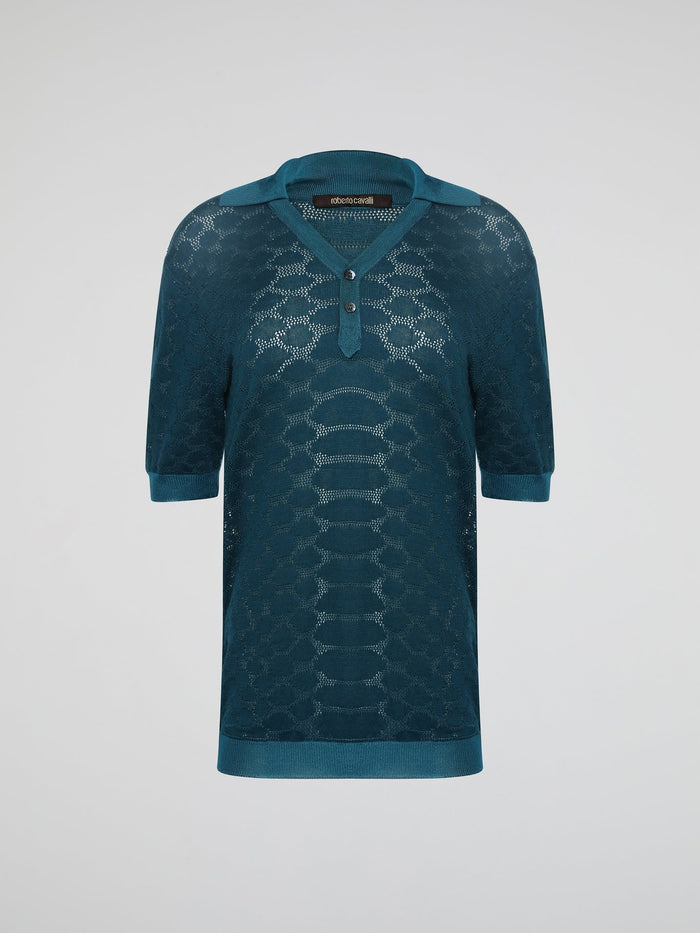 Step into the wild with the Green Reptilian Knitted Blouse by Roberto Cavalli ��� a mesmerizing blend of sophistication and untamed allure. Crafted with meticulous attention to detail, this alluring garment showcases a captivating reptilian-inspired pattern that dances as you move, making a statement wherever you go. Embrace your inner fashion predator and let this striking blouse unleash your fierce and fabulous style.