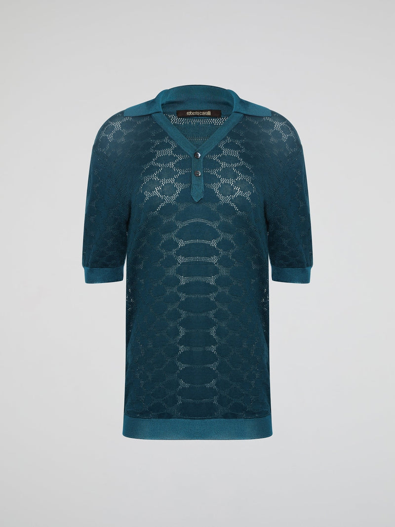 Step into the wild with the Green Reptilian Knitted Blouse by Roberto Cavalli ��� a mesmerizing blend of sophistication and untamed allure. Crafted with meticulous attention to detail, this alluring garment showcases a captivating reptilian-inspired pattern that dances as you move, making a statement wherever you go. Embrace your inner fashion predator and let this striking blouse unleash your fierce and fabulous style.