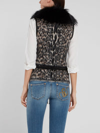 Leopard Effect Fur Collar Gilet