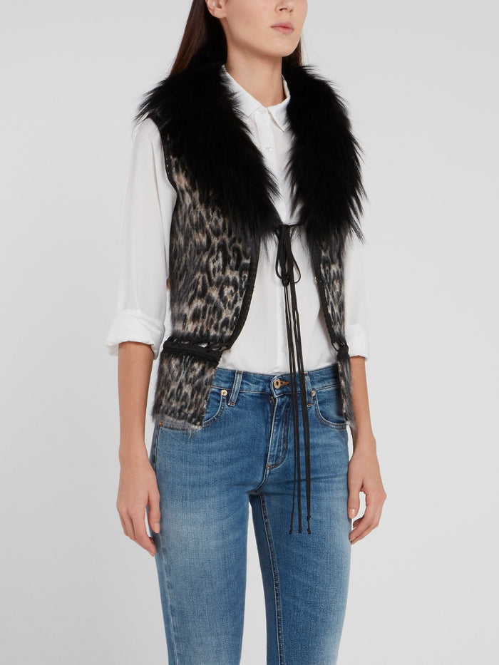 Leopard Effect Fur Collar Gilet