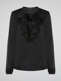 Introducing the Black Ruffle Bib Blouse by Parosh, where timeless elegance meets playful charm. Crafted with utmost precision, this statement piece features a beautifully sculpted ruffle bib that adds a touch of whimsy to your ensemble. With its sophisticated black hue and impeccable tailoring, this blouse is a must-have addition to your wardrobe, seamlessly elevating any outfit from day to night.