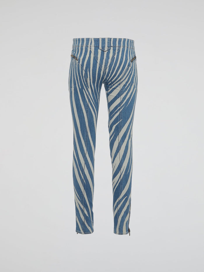 Unleash your inner wild child with our Roberto Cavalli Zebra Print Skinny Jeans. Made from high-quality denim, these jeans embrace the perfect combination of fierce and fashionable. Stand out from the crowd and embrace your unique style with these eye-catching and adventurous bottoms.