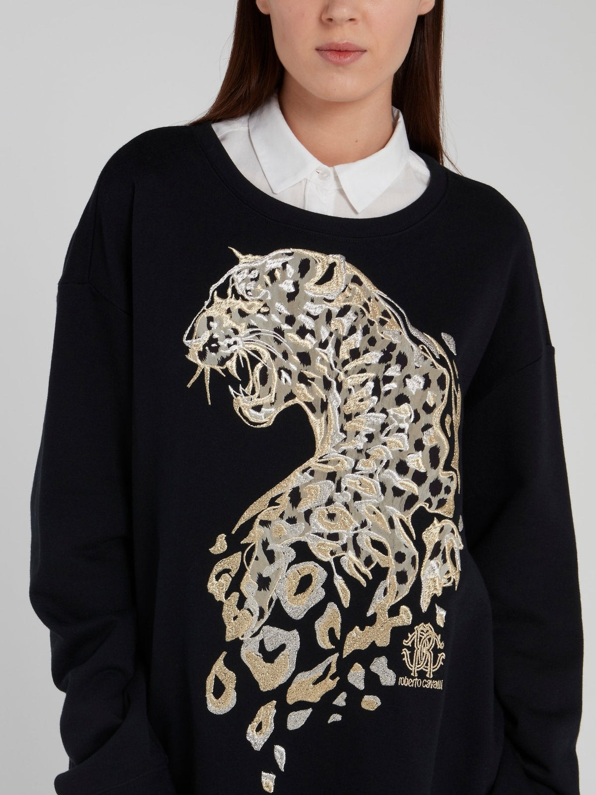 Black Leopard Embroidered Pullover