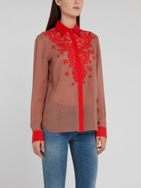 Red Paisley Lace Panel Top