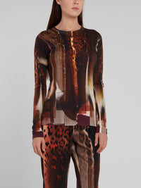 Abstract Print Crewneck Cardigan