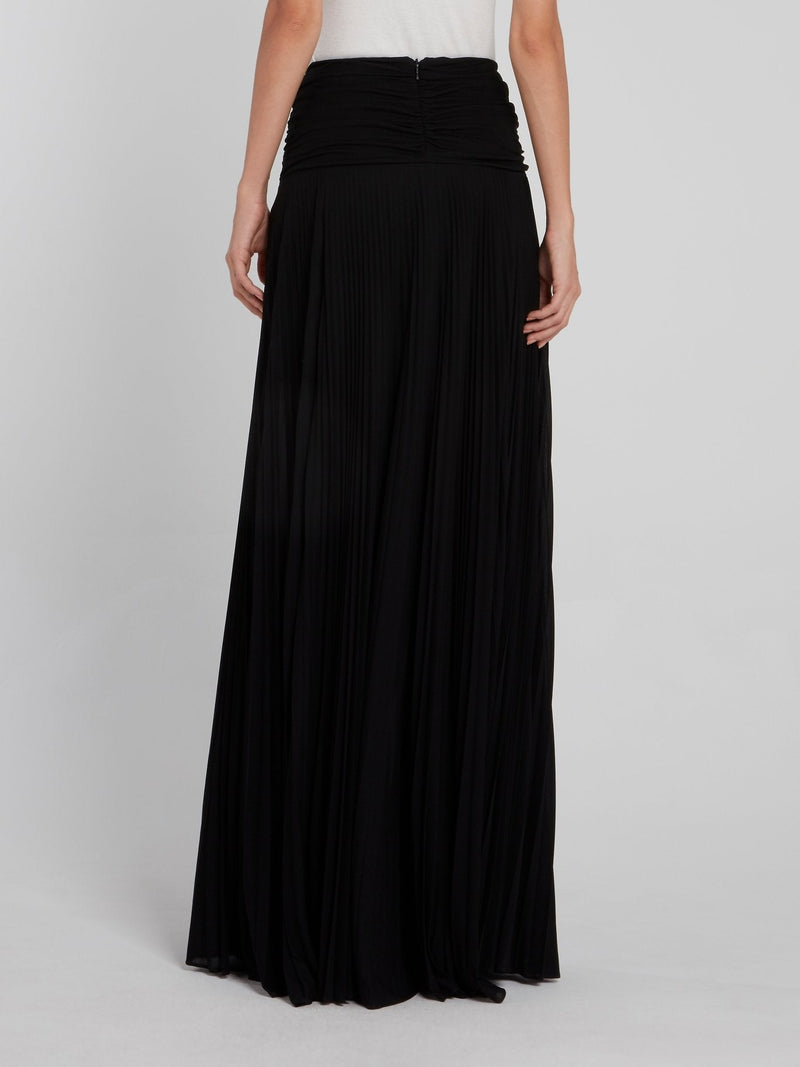 Black Micro-Pleated Maxi Skirt