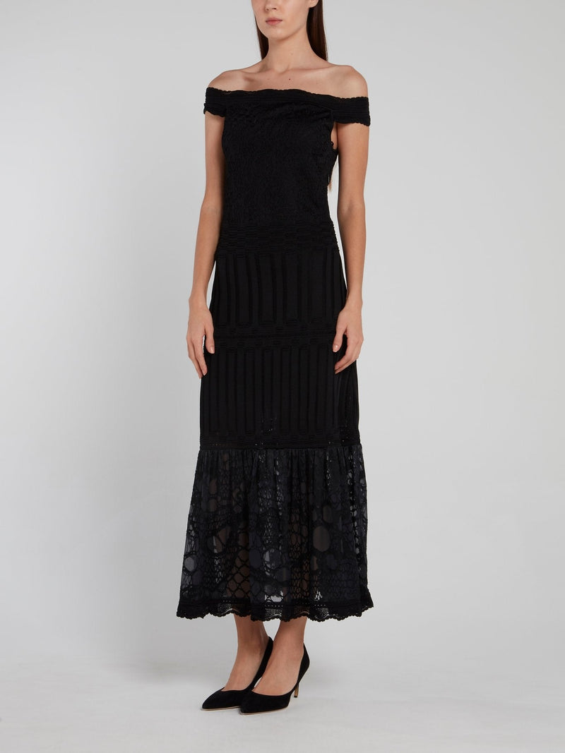 Black Off-The-Shoulder Knitted Dress